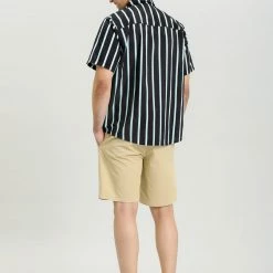 Allegra K Men's Summer Striped Shirts Short Sleeves Button Down Beach Color Block Shirt