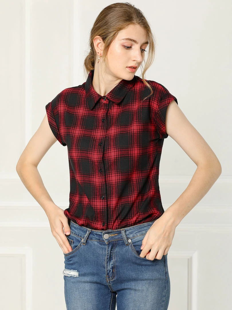 Allegra K Short Sleeve Button Down Blouse Plaid Shirt Women 15 Allegra K Short Sleeve Button Down Blouse Plaid Shirt Women