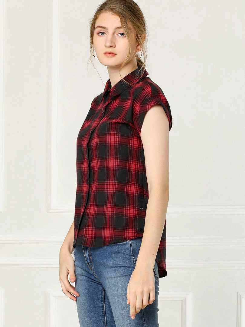 Allegra K Short Sleeve Button Down Blouse Plaid Shirt Women 17 Allegra K Short Sleeve Button Down Blouse Plaid Shirt Women