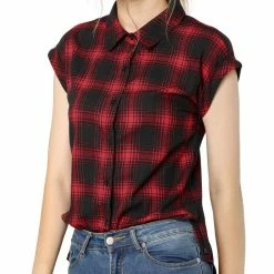 Allegra K Short Sleeve Button Down Blouse Plaid Shirt Women 30 Allegra K Short Sleeve Button Down Blouse Plaid Shirt Women