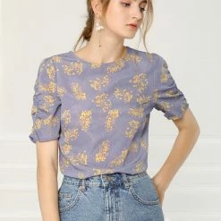 Allegra K Women's Floral Blouse Crew Neck Summer Casual Shirred Short Sleeve Top 53 Allegra K Women's Floral Blouse Crew Neck Summer Casual Shirred Short Sleeve Top