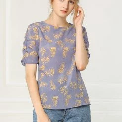 Allegra K Women's Floral Blouse Crew Neck Summer Casual Shirred Short Sleeve Top 54 Allegra K Women's Floral Blouse Crew Neck Summer Casual Shirred Short Sleeve Top