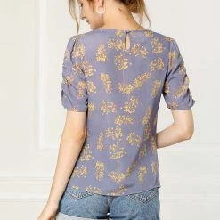 Allegra K Women's Floral Blouse Crew Neck Summer Casual Shirred Short Sleeve Top 56 Allegra K Women's Floral Blouse Crew Neck Summer Casual Shirred Short Sleeve Top