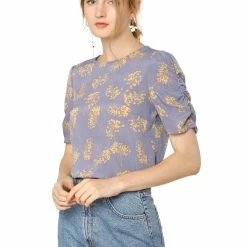 Allegra K Women's Floral Blouse Crew Neck Summer Casual Shirred Short Sleeve Top 52 Allegra K Women's Floral Blouse Crew Neck Summer Casual Shirred Short Sleeve Top