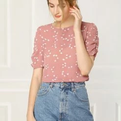 Allegra K Women's Floral Blouse Crew Neck Summer Casual Shirred Short Sleeve Top 47 Allegra K Women's Floral Blouse Crew Neck Summer Casual Shirred Short Sleeve Top