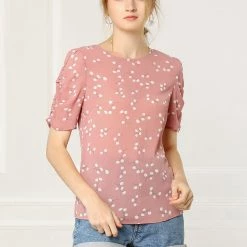 Allegra K Women's Floral Blouse Crew Neck Summer Casual Shirred Short Sleeve Top 48 Allegra K Women's Floral Blouse Crew Neck Summer Casual Shirred Short Sleeve Top