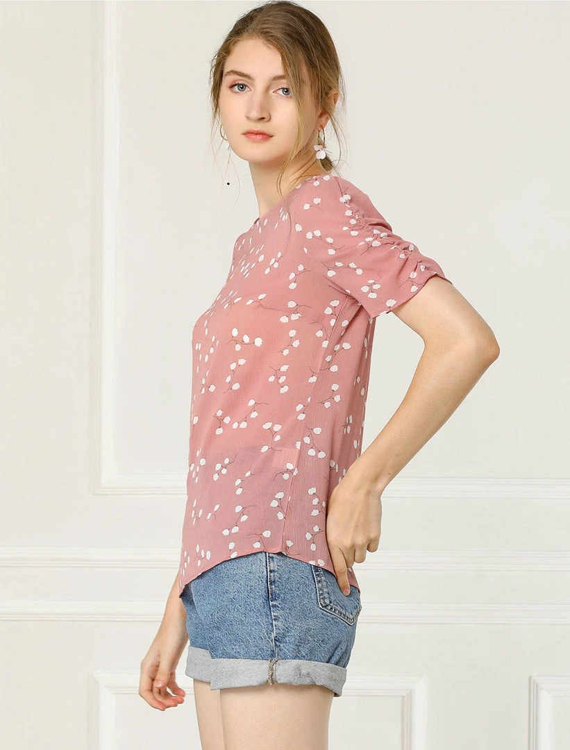 Allegra K Women's Floral Blouse Crew Neck Summer Casual Shirred Short Sleeve Top 13 Allegra K Women's Floral Blouse Crew Neck Summer Casual Shirred Short Sleeve Top