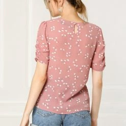 Allegra K Women's Floral Blouse Crew Neck Summer Casual Shirred Short Sleeve Top 50 Allegra K Women's Floral Blouse Crew Neck Summer Casual Shirred Short Sleeve Top