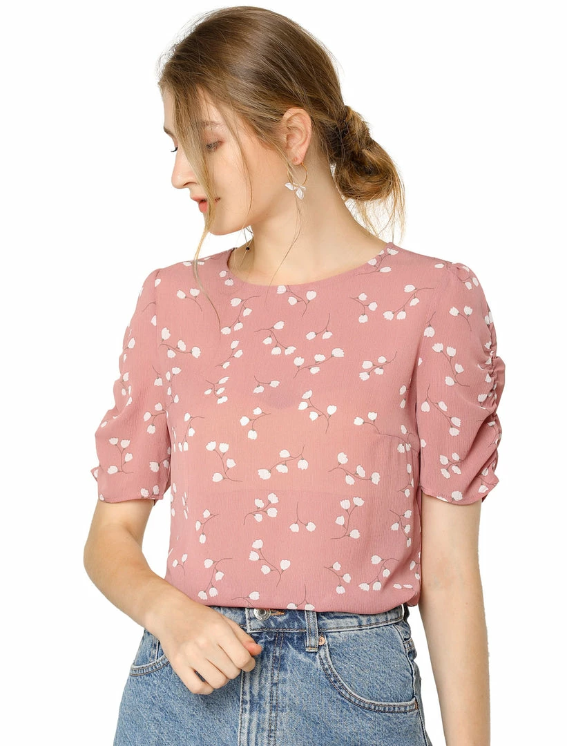 Allegra K Women's Floral Blouse Crew Neck Summer Casual Shirred Short Sleeve Top 10 Allegra K Women's Floral Blouse Crew Neck Summer Casual Shirred Short Sleeve Top