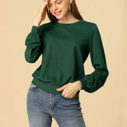 Allegra K Ribbed Pullover Sweater With Lantern Sleeves Women 102 Allegra K Ribbed Pullover Sweater With Lantern Sleeves Women