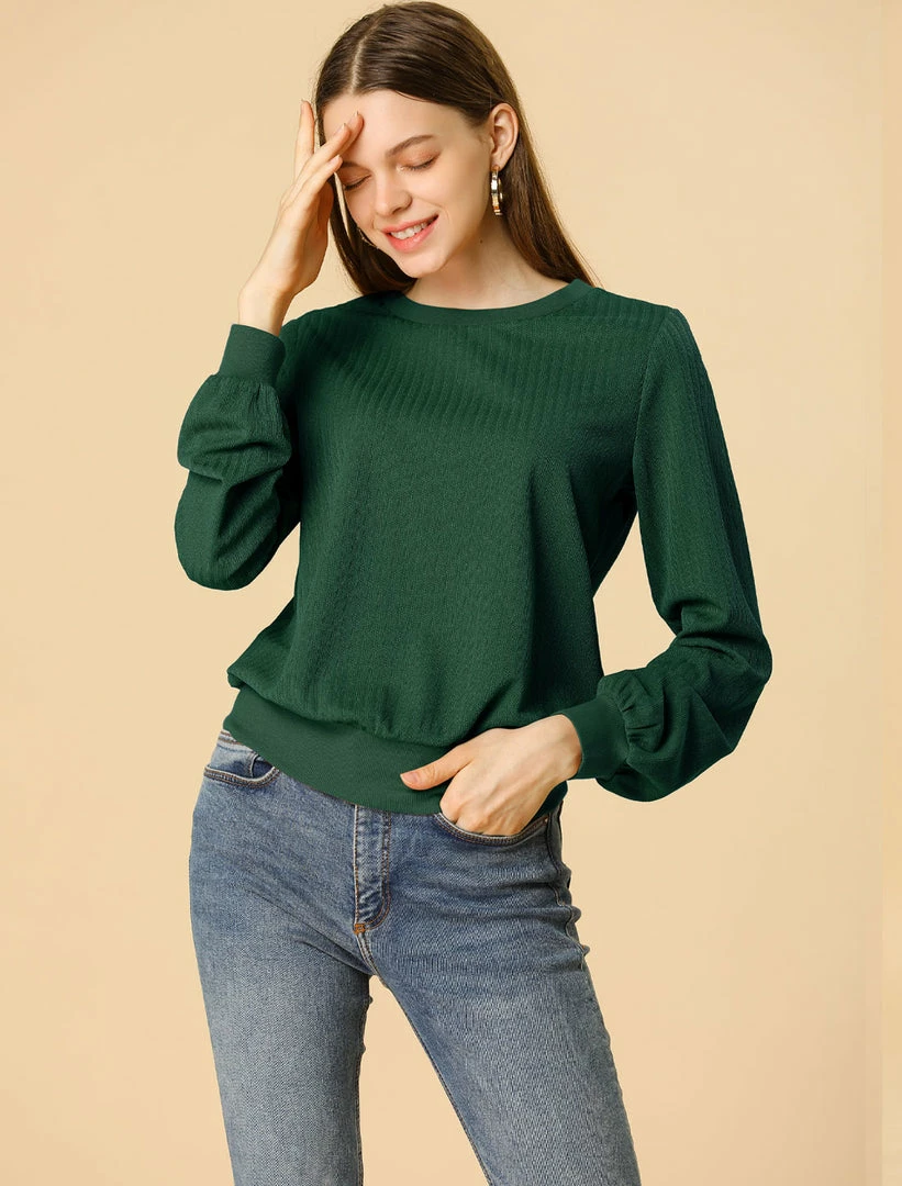 Allegra K Ribbed Pullover Sweater With Lantern Sleeves Women 36 Allegra K Ribbed Pullover Sweater With Lantern Sleeves Women