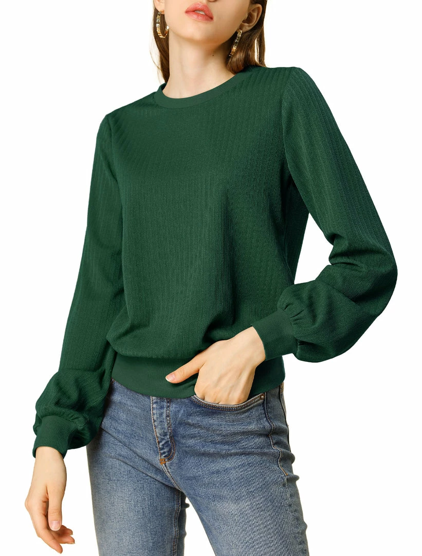 Allegra K Ribbed Pullover Sweater With Lantern Sleeves Women 34 Allegra K Ribbed Pullover Sweater With Lantern Sleeves Women