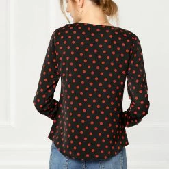 Allegra K Ruffle Neck Vintage Polka Dots Long Sleeve Blouse Clothing