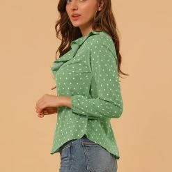 Allegra K Ruffle Neck Vintage Polka Dots Long Sleeve Blouse Clothing
