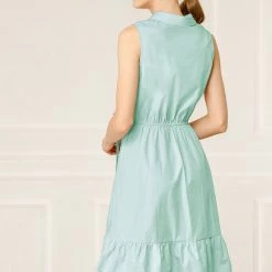 Allegra K Women's Cotton Dresses Casual Ruffled Sleeveless Vintage Shirt Dress With Belt