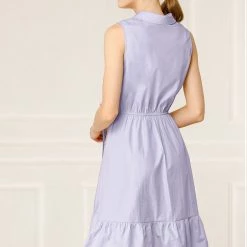 Allegra K Women's Cotton Dresses Casual Ruffled Sleeveless Vintage Shirt Dress With Belt