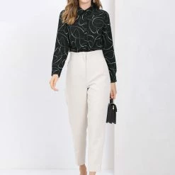 Allegra K Women's Business Long Sleeve Button Up Shirt Dots Point Collar Top Blouse