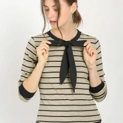 Allegra K Women's Work Contrast Stripe Knitted Top Crew Neck Bow Tie Blouse 33 Allegra K Women's Work Contrast Stripe Knitted Top Crew Neck Bow Tie Blouse