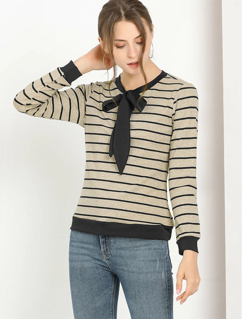 Allegra K Women's Work Contrast Stripe Knitted Top Crew Neck Bow Tie Blouse 17 Allegra K Women's Work Contrast Stripe Knitted Top Crew Neck Bow Tie Blouse