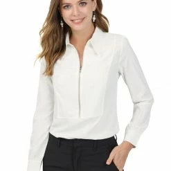 Allegra K Women's Zip Front Blouse Long Sleeve Solid Color Office Work Top 44 Allegra K Women's Zip Front Blouse Long Sleeve Solid Color Office Work Top