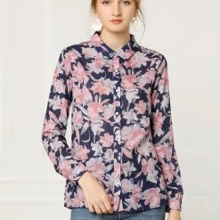 Women Allegra K Floral Printed Button Down Shirts Long Sleeves Vintage Top 17 Women Allegra K Floral Printed Button Down Shirts Long Sleeves Vintage Top