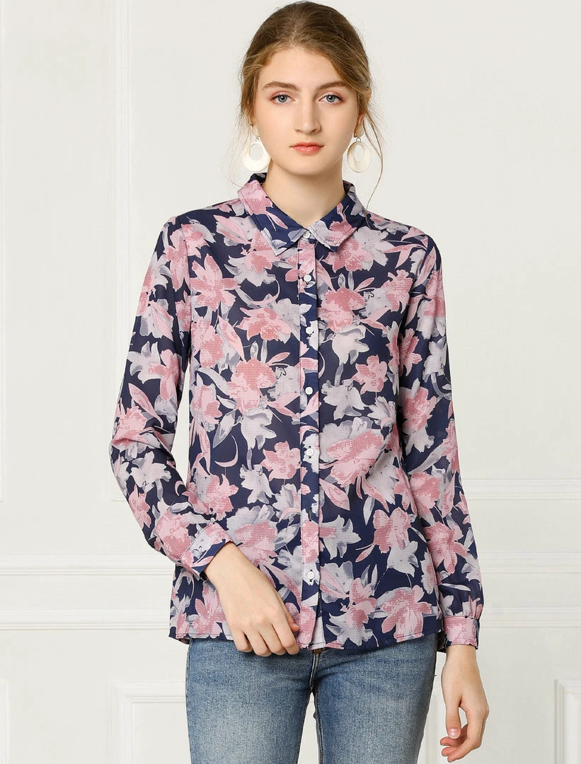 Women Allegra K Floral Printed Button Down Shirts Long Sleeves Vintage Top 5 Women Allegra K Floral Printed Button Down Shirts Long Sleeves Vintage Top