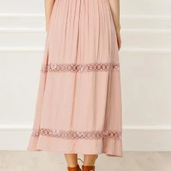 Allegra K Women's Lace Insert Vintage Swing A-Line Maxi Skirt With Elastic Waist