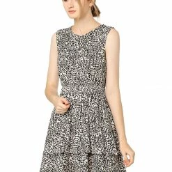 Allegra K Women's Floral Print Sleeveless Smock Layered Ruffle Hem Dress