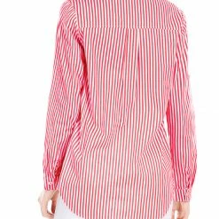 Allegra K Button Down Vertical Stripes Long Roll Up Sleeves Shirt Women