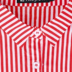 Allegra K Button Down Vertical Stripes Long Roll Up Sleeves Shirt Women