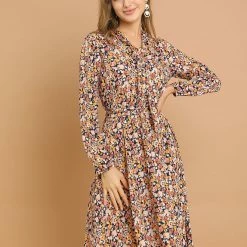 Allegra K Women's Tie Neck Chiffon Long Sleeves Vintage Floral Print Belted Dress 30 Allegra K Women's Tie Neck Chiffon Long Sleeves Vintage Floral Print Belted Dress