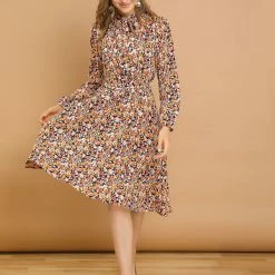 Allegra K Women's Tie Neck Chiffon Long Sleeves Vintage Floral Print Belted Dress 31 Allegra K Women's Tie Neck Chiffon Long Sleeves Vintage Floral Print Belted Dress