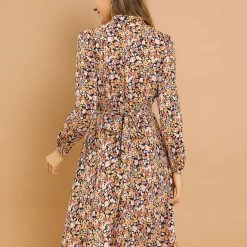 Allegra K Women's Tie Neck Chiffon Long Sleeves Vintage Floral Print Belted Dress 33 Allegra K Women's Tie Neck Chiffon Long Sleeves Vintage Floral Print Belted Dress