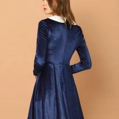 Allegra K Women's Vintage Velvet Long Sleeve A Line Contrast Doll Peter Pan Collar Dress 33 Allegra K Women's Vintage Velvet Long Sleeve A Line Contrast Doll Peter Pan Collar Dress