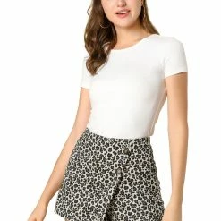 Allegra K Women's Leopard Wrap Skorts High Waist Faux Suede Skirt Shorts 20 Allegra K Women's Leopard Wrap Skorts High Waist Faux Suede Skirt Shorts