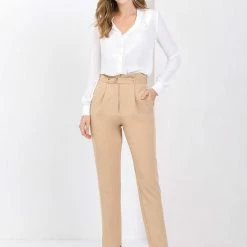 Allegra K Women's High Waist Pants With Belt Pockets Straight Leg Pant