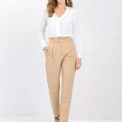 Allegra K Women's High Waist Pants With Belt Pockets Straight Leg Pant