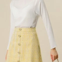 Allegra K Women's Houndstooth Plaids Heart Button Decor High Waist A-Line Mini Skirt