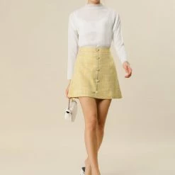 Allegra K Women's Houndstooth Plaids Heart Button Decor High Waist A-Line Mini Skirt