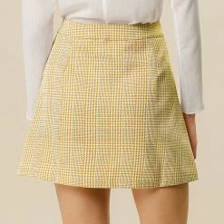 Allegra K Women's Houndstooth Plaids Heart Button Decor High Waist A-Line Mini Skirt