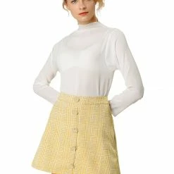 Allegra K Women's Houndstooth Plaids Heart Button Decor High Waist A-Line Mini Skirt