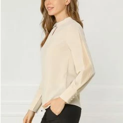 Allegra K Women's Work Office Shirt Keyhole Collar Long Sleeve Fall Chiffon Blouse