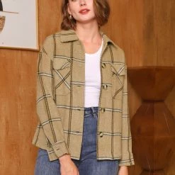 Allegra K Women's Plaid Turndown Collar Single Breasted Winter Jacket With Pockets 21 Allegra K Women's Plaid Turndown Collar Single Breasted Winter Jacket With Pockets