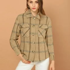 Allegra K Women's Plaid Turndown Collar Single Breasted Winter Jacket With Pockets 22 Allegra K Women's Plaid Turndown Collar Single Breasted Winter Jacket With Pockets