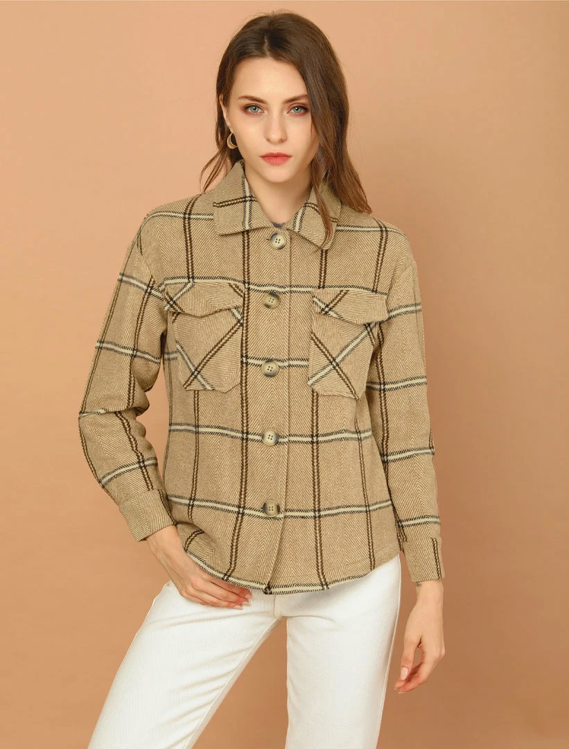 Allegra K Women's Plaid Turndown Collar Single Breasted Winter Jacket With Pockets 11 Allegra K Women's Plaid Turndown Collar Single Breasted Winter Jacket With Pockets