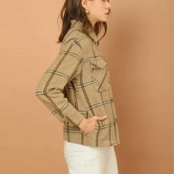 Allegra K Women's Plaid Turndown Collar Single Breasted Winter Jacket With Pockets 23 Allegra K Women's Plaid Turndown Collar Single Breasted Winter Jacket With Pockets