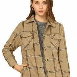 Allegra K Women's Plaid Turndown Collar Single Breasted Winter Jacket With Pockets 20 Allegra K Women's Plaid Turndown Collar Single Breasted Winter Jacket With Pockets