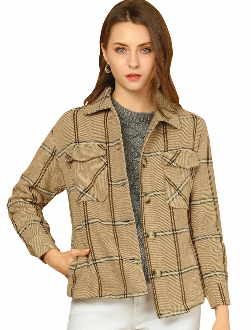 Allegra K Women's Plaid Turndown Collar Single Breasted Winter Jacket With Pockets 9 Allegra K Women's Plaid Turndown Collar Single Breasted Winter Jacket With Pockets