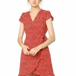 Allegra K Women's Spring Ruffle Hem Irregular Dot Short Sleeve Above Knee Length V-Neck Chiffon Floral Wrap Dress 32 Allegra K Women's Spring Ruffle Hem Irregular Dot Short Sleeve Above Knee Length V-Neck Chiffon Floral Wrap Dress