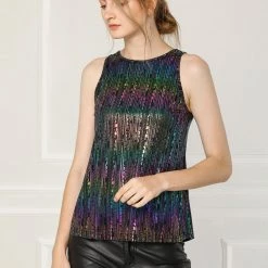 Allegra K Shiny Shimmer Tank Top